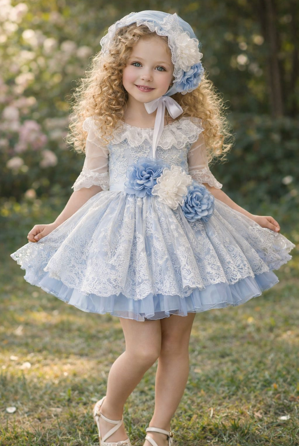 Ela Confeccion SS26 PRE - ORDER - Girls Baby Blue Tulle & Lace Dress