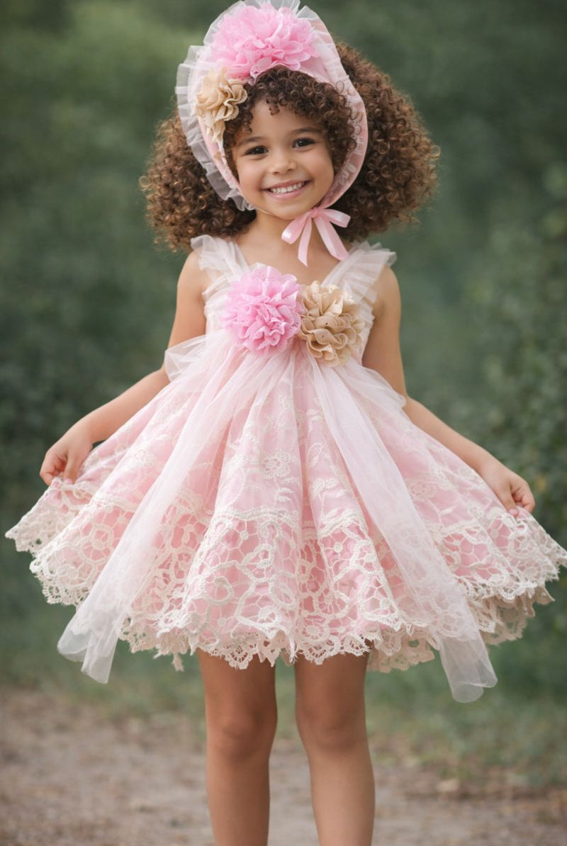 Ela Confeccion SS26 PRE - ORDER - Girls Baby Pink Tulle & Lace Dress