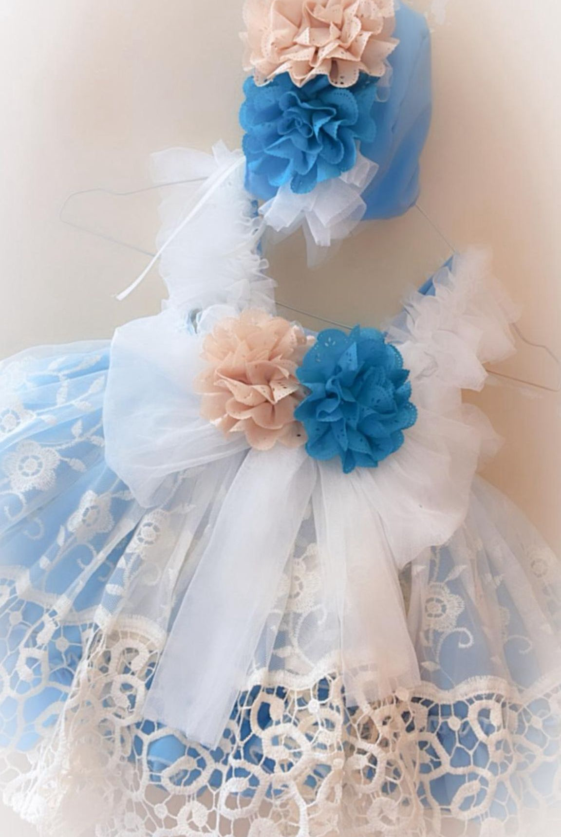 Ela Confeccion SS26 PRE - ORDER - Girls Blue & Ivory Lace Dress