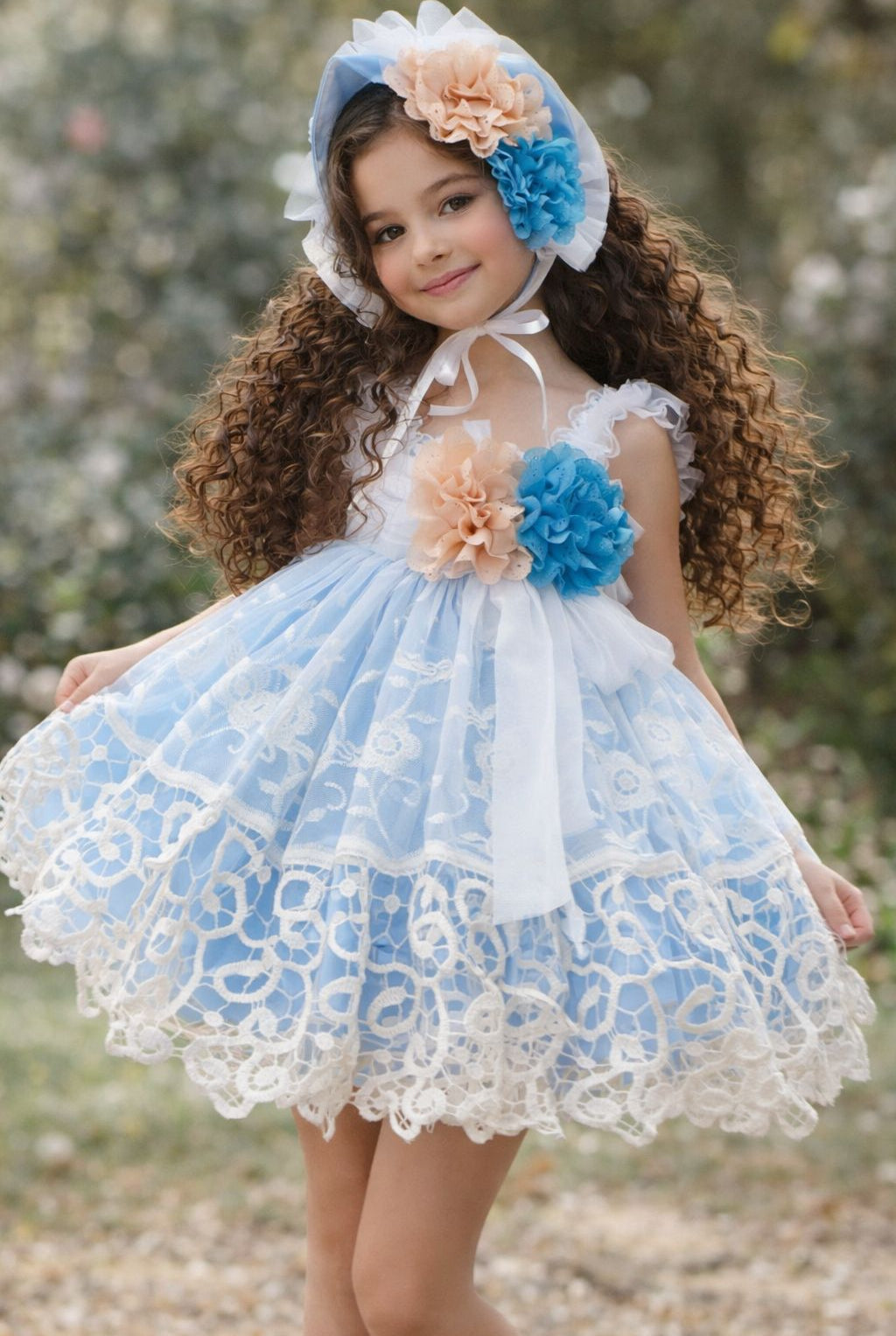 Ela Confeccion SS26 PRE - ORDER - Girls Blue & Ivory Lace Dress