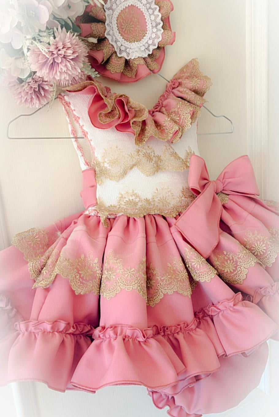 Ela Confeccion SS26 PRE - ORDER - Girls Cream, Dusky Pink & Gold Dress