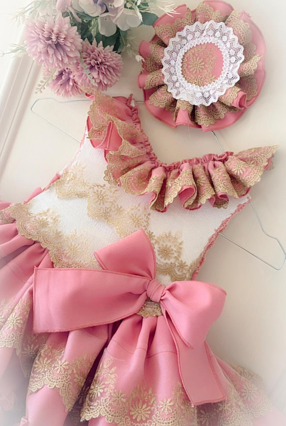 Ela Confeccion SS26 PRE - ORDER - Girls Cream, Dusky Pink & Gold Dress