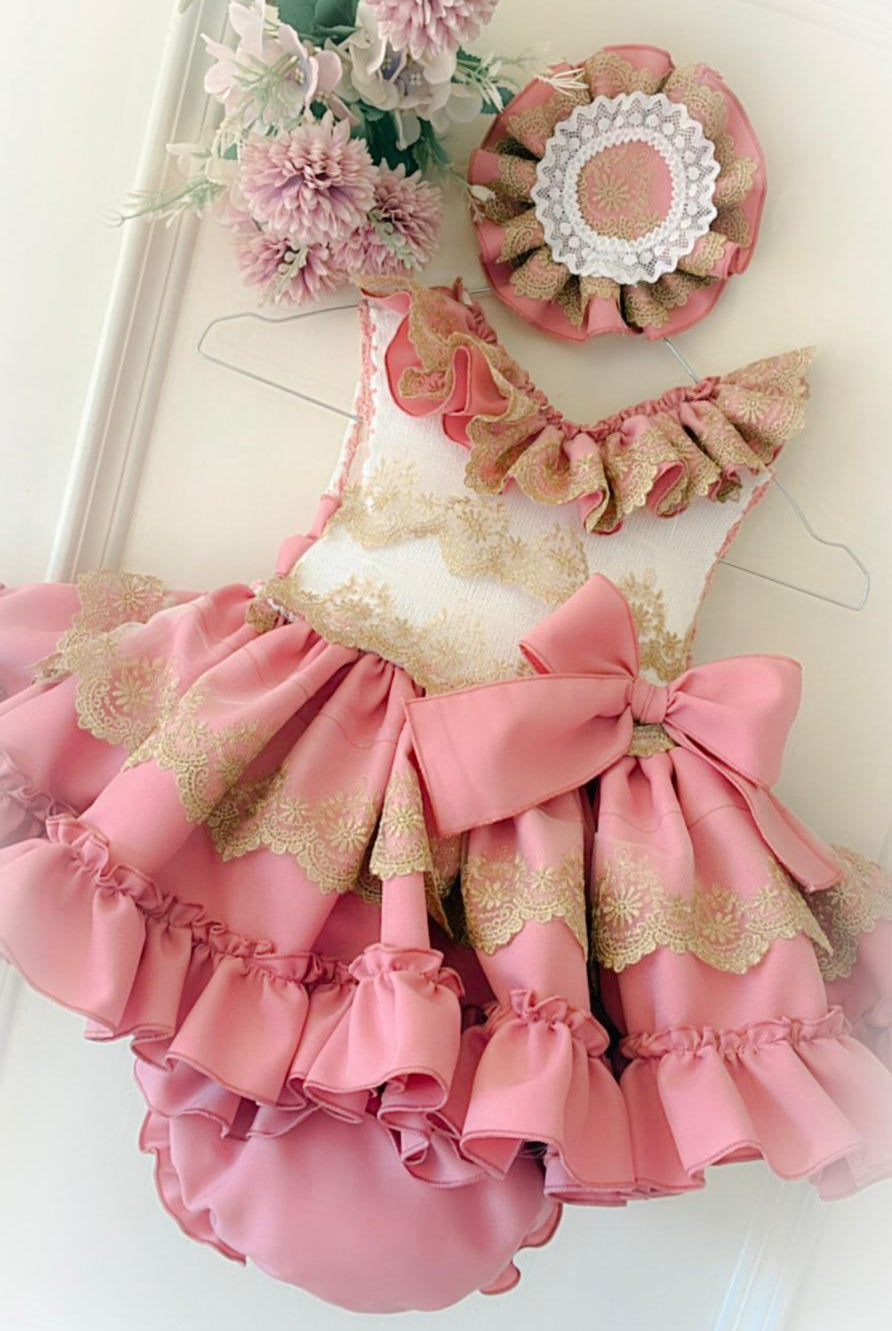 Ela Confeccion SS26 PRE - ORDER - Girls Cream, Dusky Pink & Gold Dress