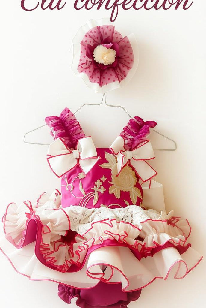 Ela Confeccion SS26 PRE - ORDER - Girls Fuchsia Pink & Ivory Dress