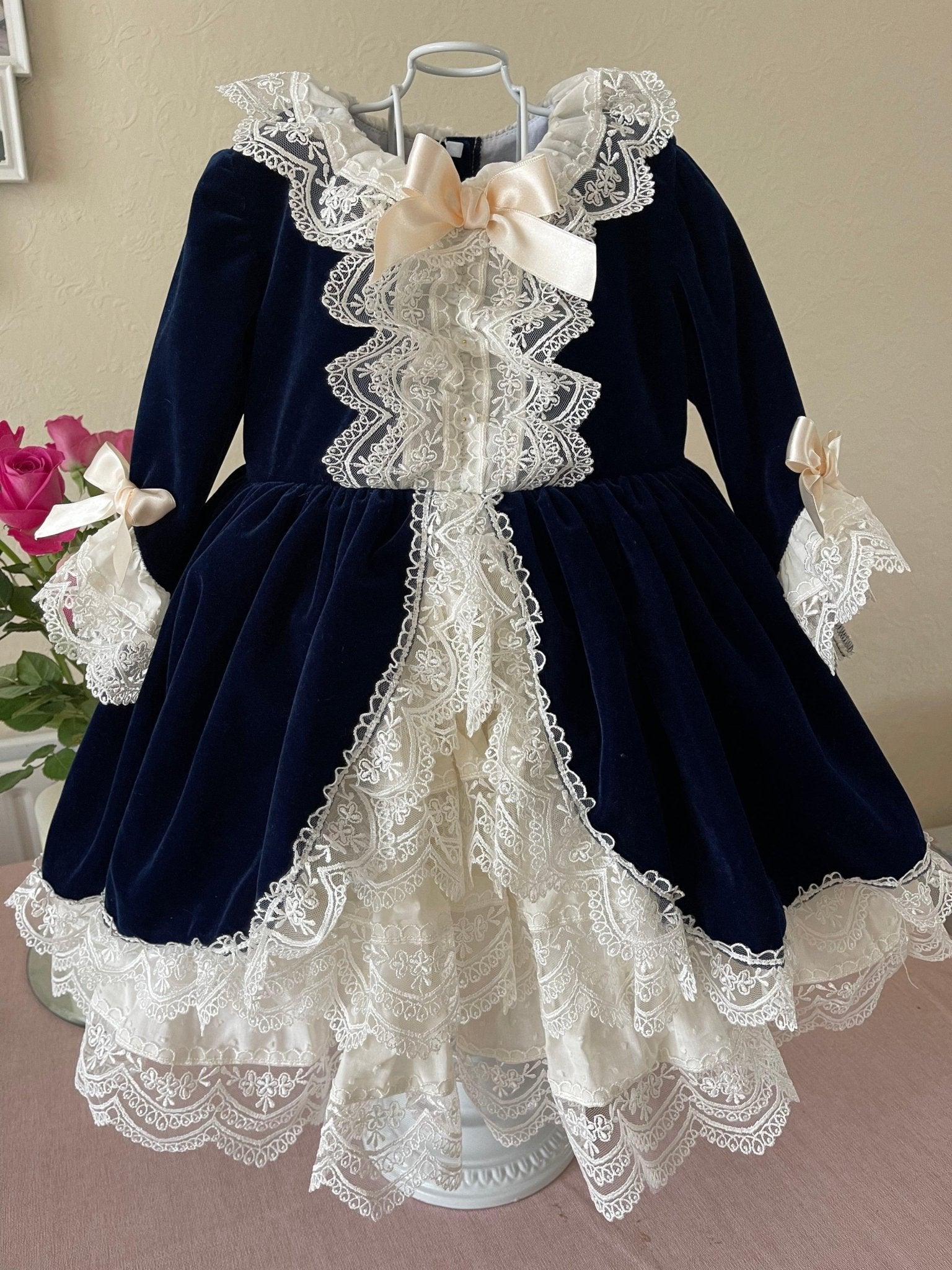 Exclusive Antoinette Navy Velvet Dress Age 3yrs IN - STOCK - Mariposa Children's Boutique