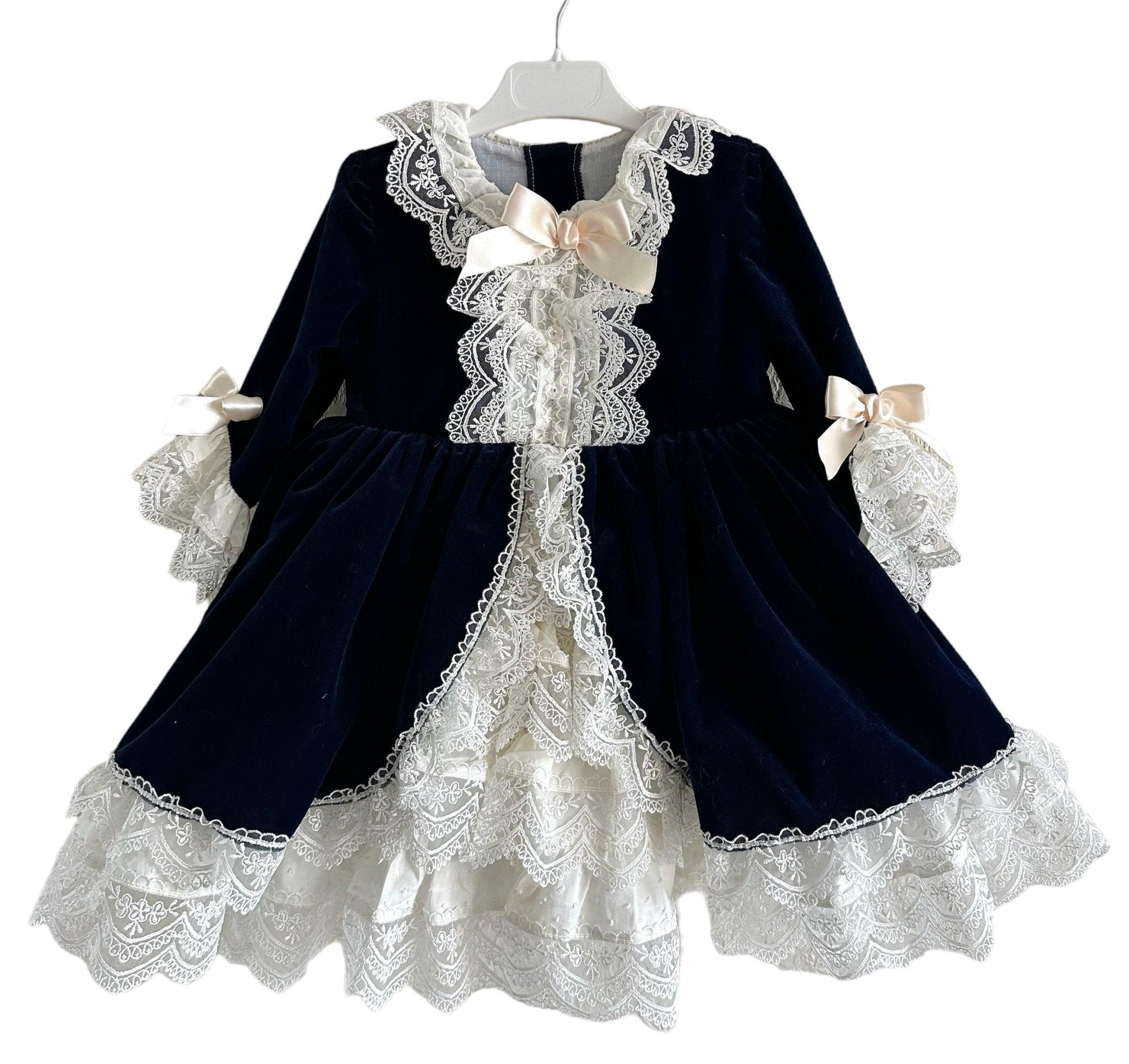 Exclusive Antoinette Navy Velvet Dress Age 3yrs IN - STOCK - Mariposa Children's Boutique