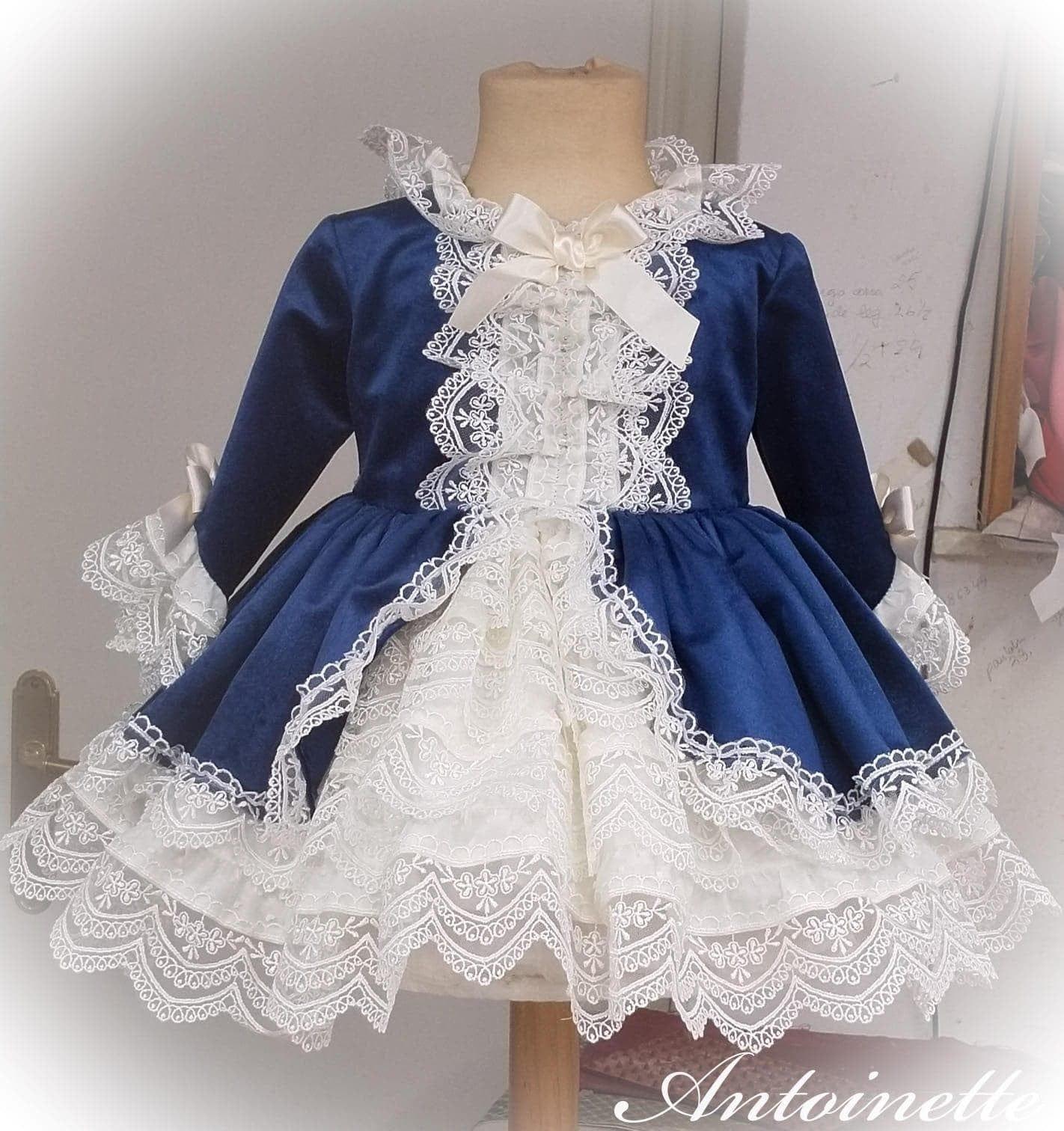 Exclusive Antoinette Navy Velvet Dress Age 3yrs IN - STOCK - Mariposa Children's Boutique
