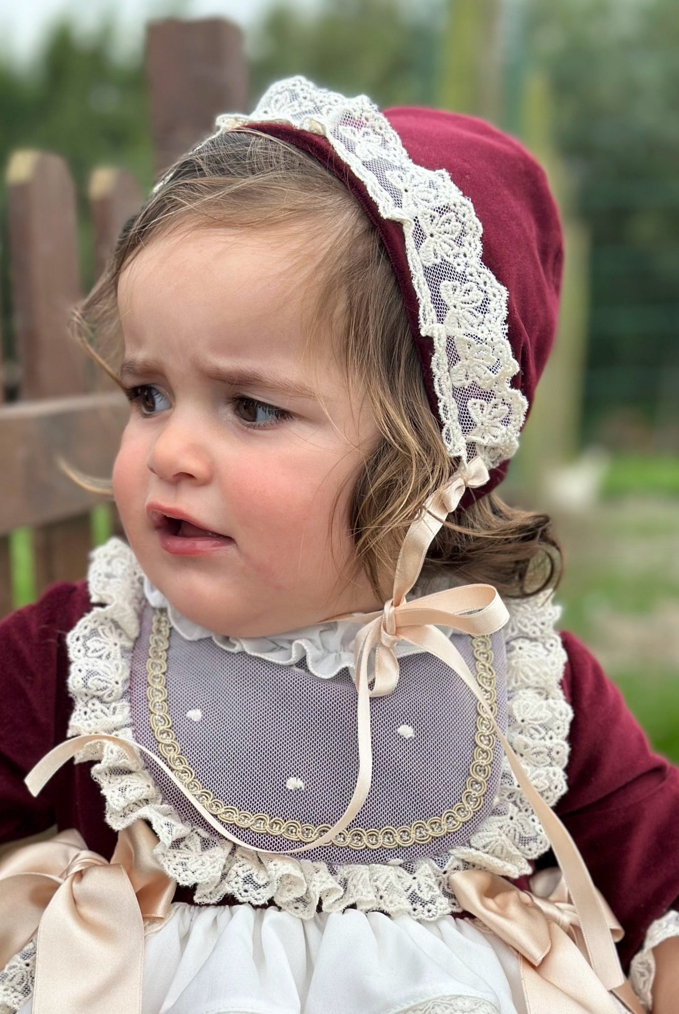 Exclusive AW25 Burgundy & Cream Puffball Dress Only ( MADE TO ORDER ) - Mariposa Children's Boutique