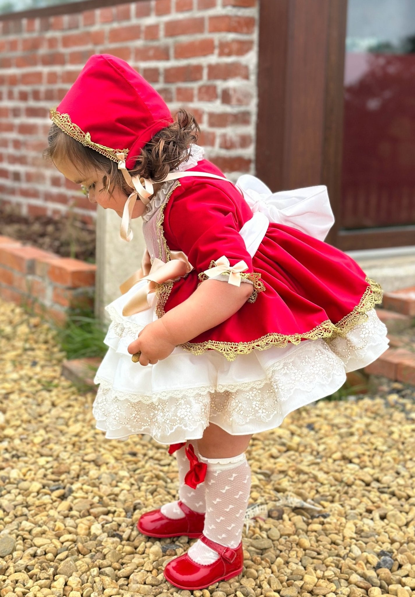 Exclusive AW25 Red & Cream Puffball Dress Only ( MADE TO ORDER ) - Mariposa Children's Boutique