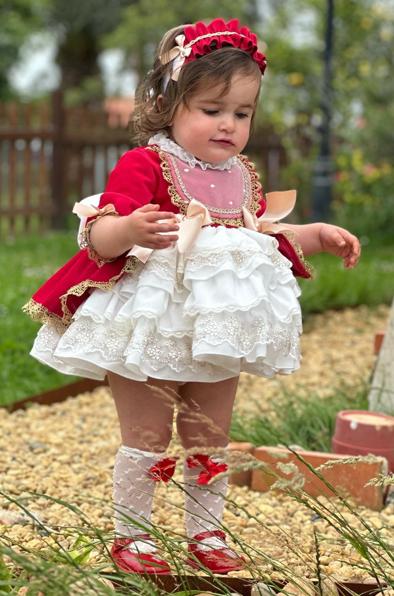 Exclusive AW25 Red & Cream Puffball Dress Only ( MADE TO ORDER ) - Mariposa Children's Boutique