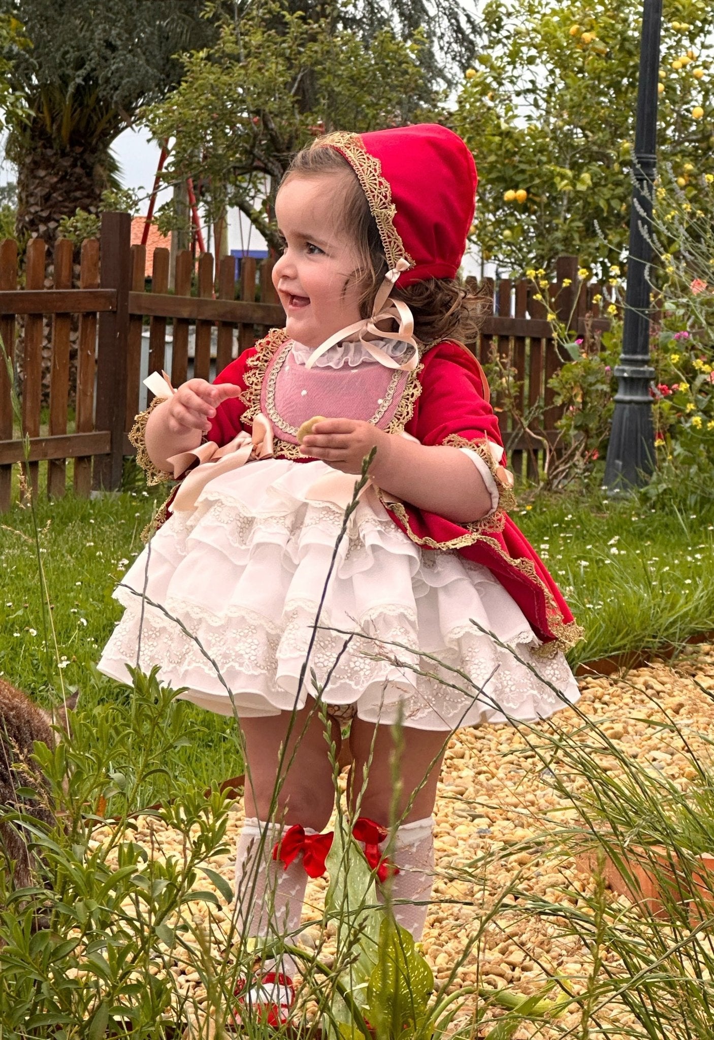 Exclusive AW25 Red & Cream Puffball Dress Only ( MADE TO ORDER ) - Mariposa Children's Boutique