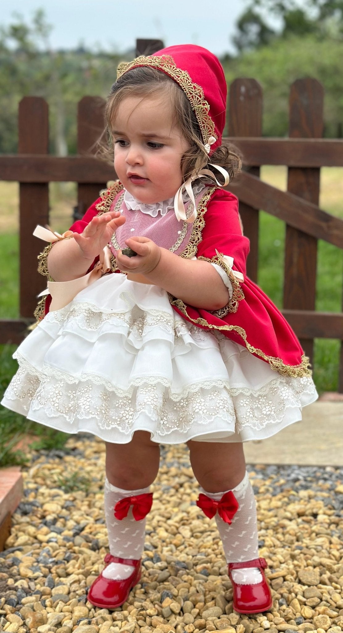 Exclusive AW25 Red & Cream Puffball Dress Only ( MADE TO ORDER ) - Mariposa Children's Boutique