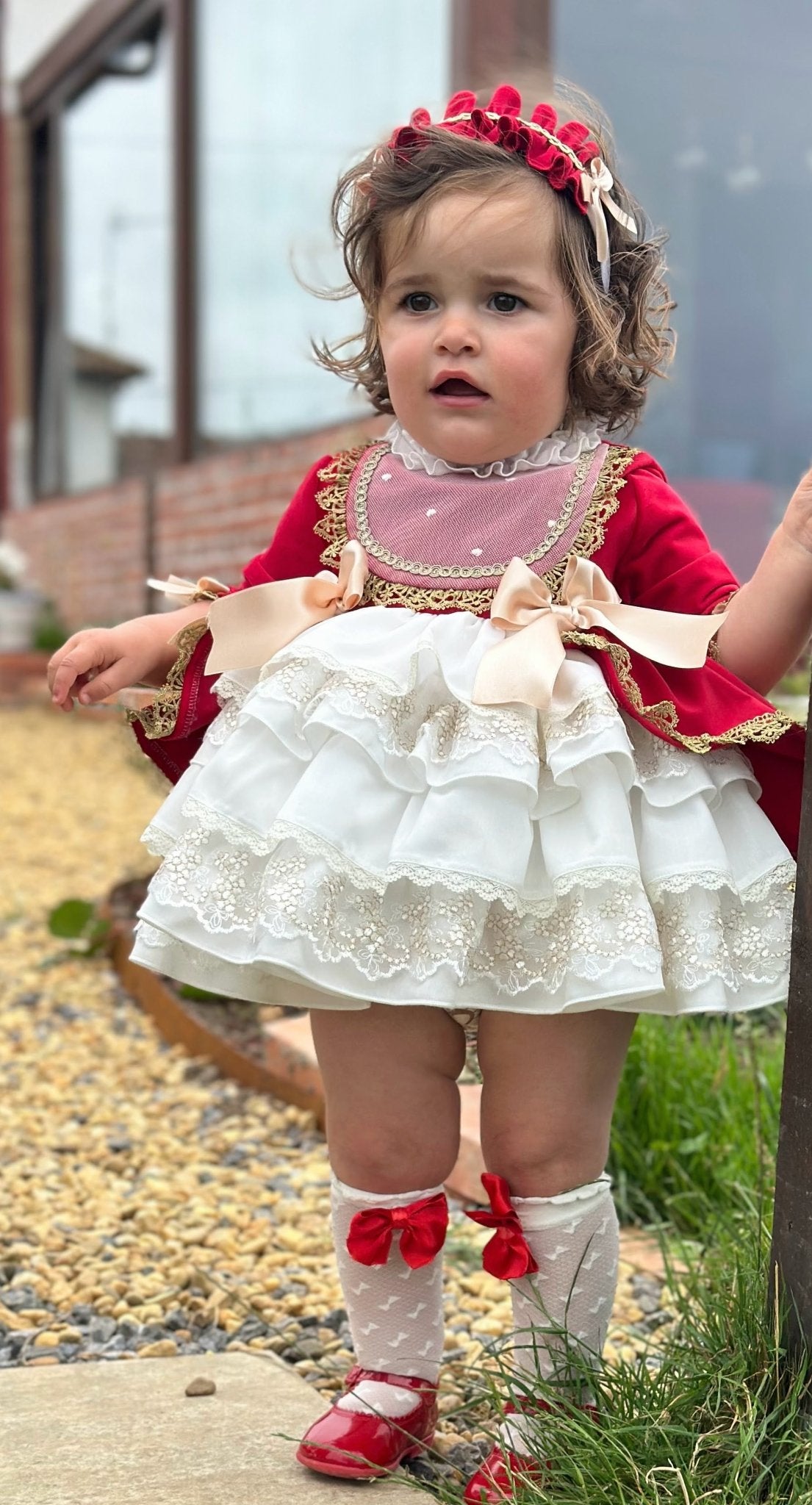 Exclusive AW25 Red & Cream Puffball Dress Only ( MADE TO ORDER ) - Mariposa Children's Boutique