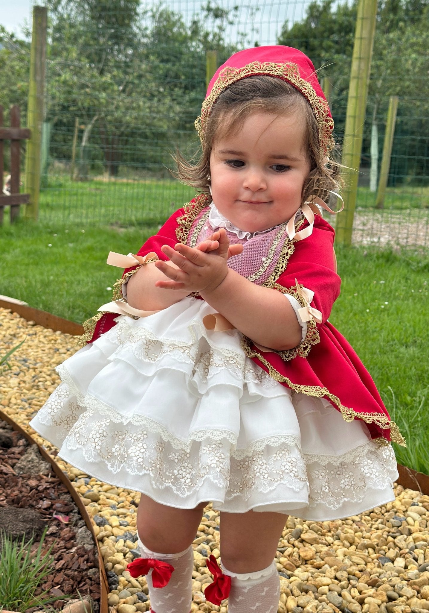 Exclusive AW25 Red & Cream Puffball Dress Only ( MADE TO ORDER ) - Mariposa Children's Boutique