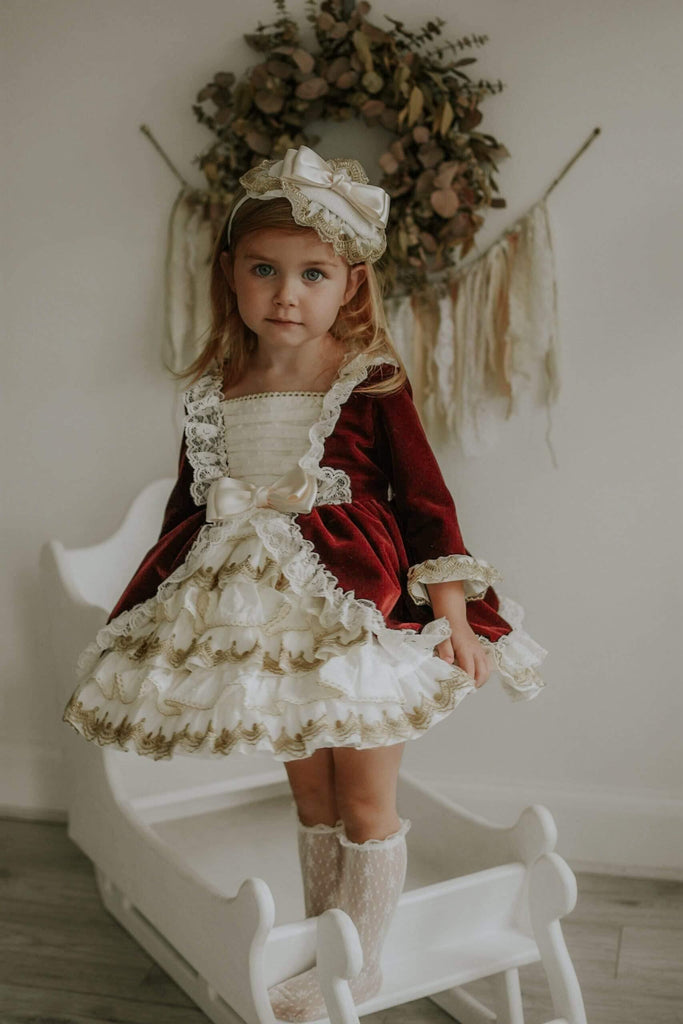 Exclusive Girls Dresses Exclusive AW20 Merry BURGUNDY Velvet Dress with Headpiece  - Pre-Order