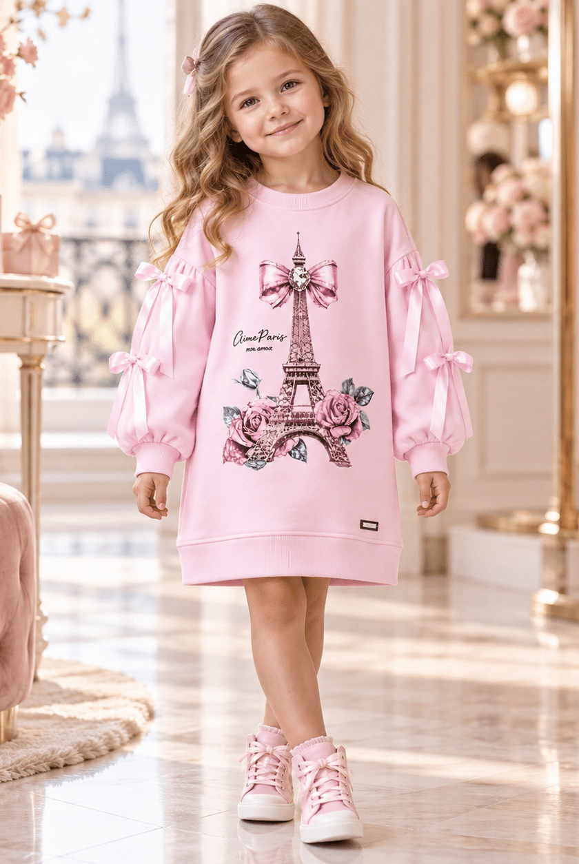 Giorgio Bambini Girls Pink Paris Bow Dress | AW26