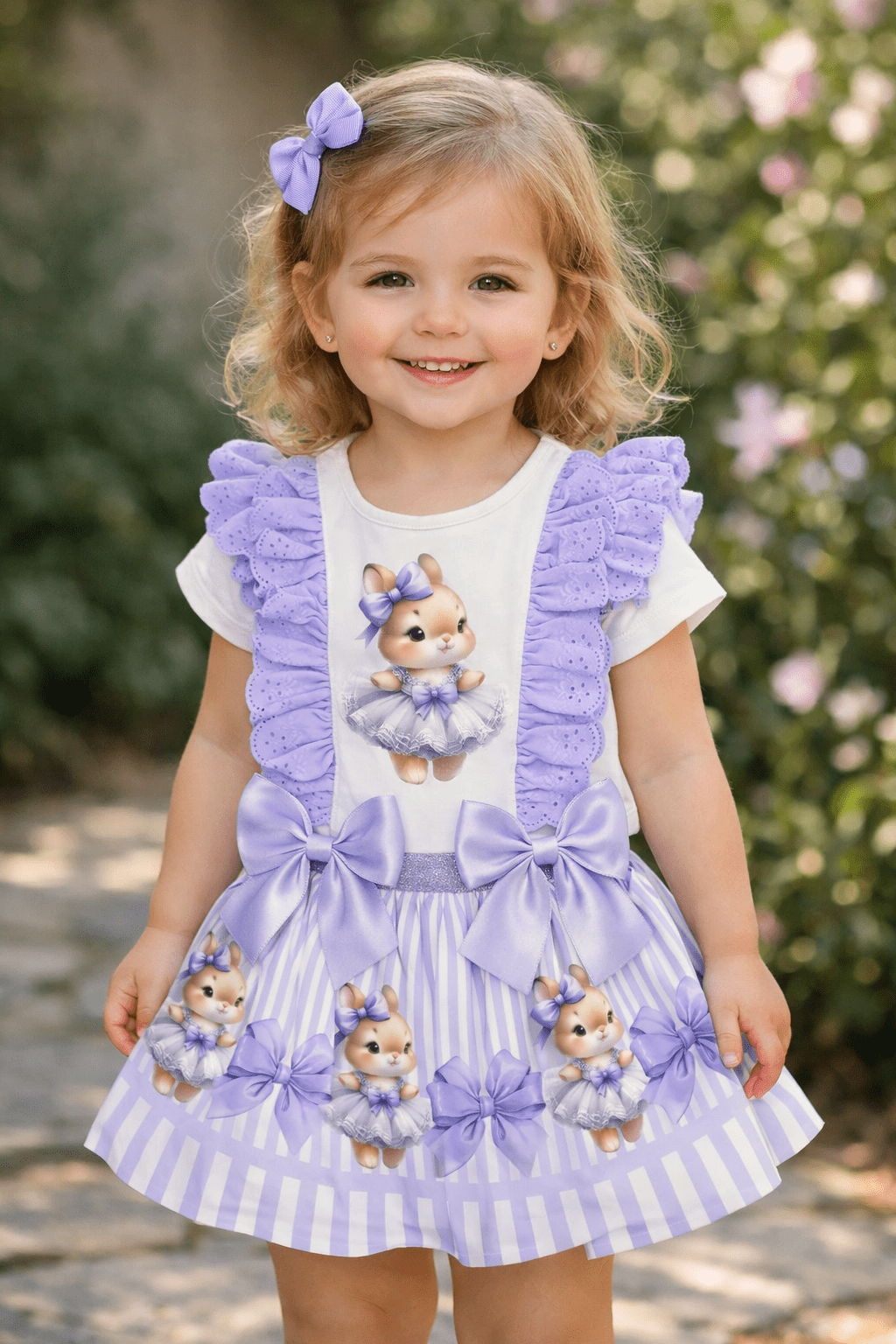 Giorgio Bambini SS26 - Girls Lilac Bunny Skirt Set & Hairbow