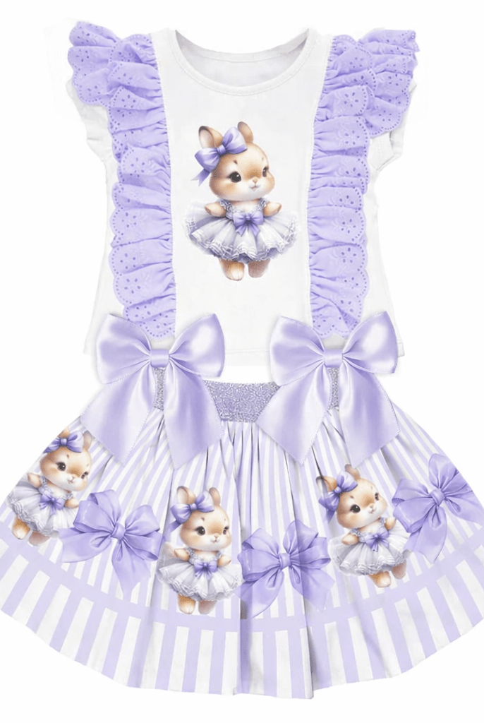 Giorgio Bambini SS26 - Girls Lilac Bunny Skirt Set & Hairbow