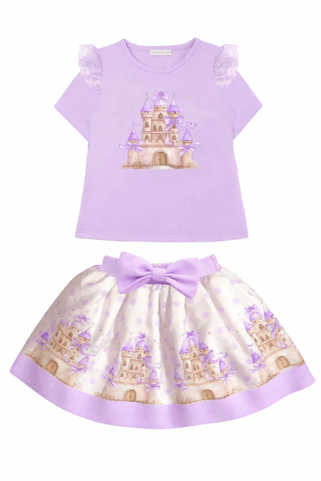 Giorgio Bambini SS26 - Girls Lilac Castle Skirt Set with Hairbow