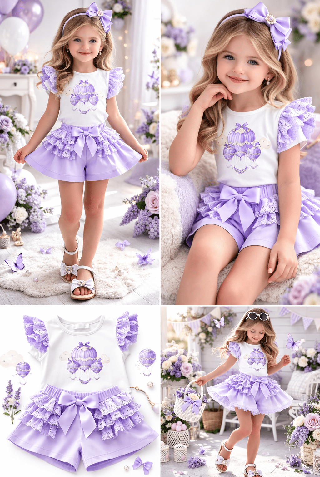 Giorgio Bambini SS26 - Girls Lilac Hot Air Balloon Short Set
