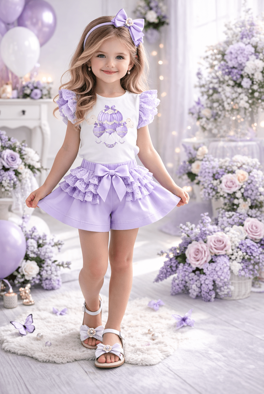 Giorgio Bambini SS26 - Girls Lilac Hot Air Balloon Short Set