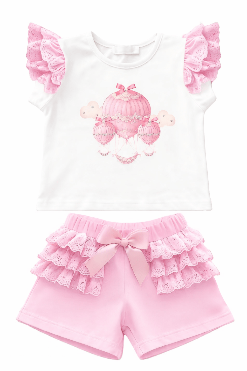 Giorgio Bambini SS26 - Girls Pink Hot Air Balloon Shorts Set