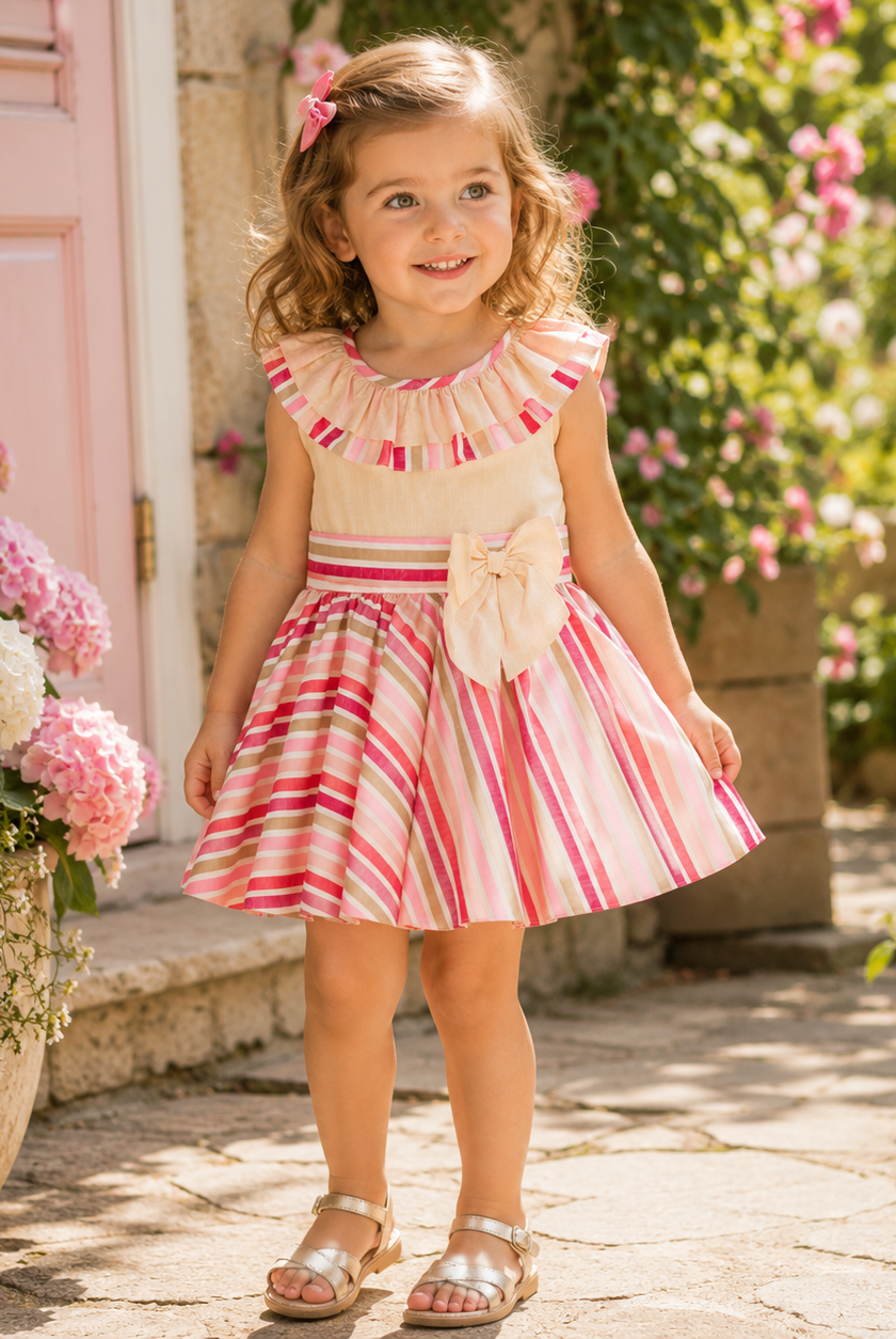 DBB Collection girls beige and pink stripe summer dress age 6 clearance sale