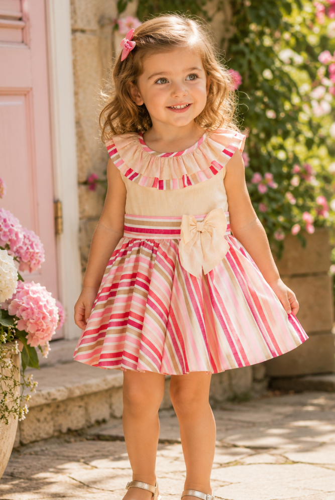 DBB Collection girls beige and pink stripe summer dress age 6 clearance sale