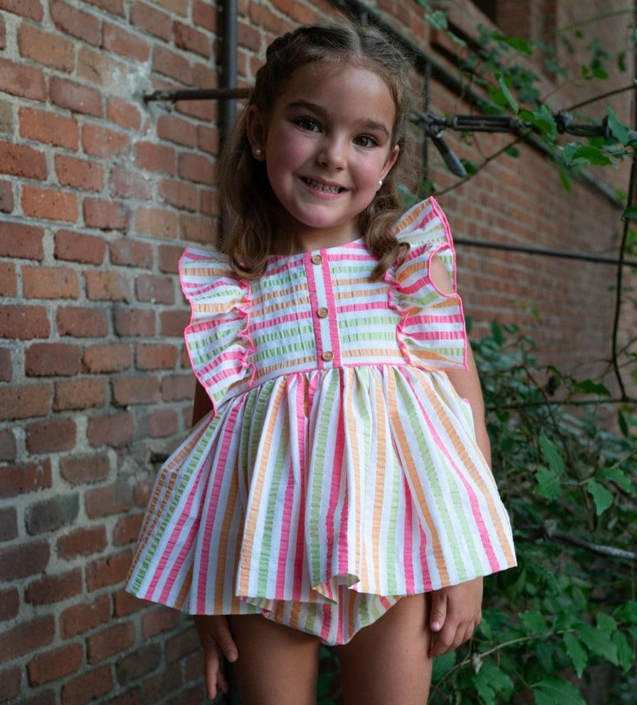 La Peppa SS24 - Baby Girls Candy Stripe Dress with Matching Knickers - Mariposa Children's Boutique