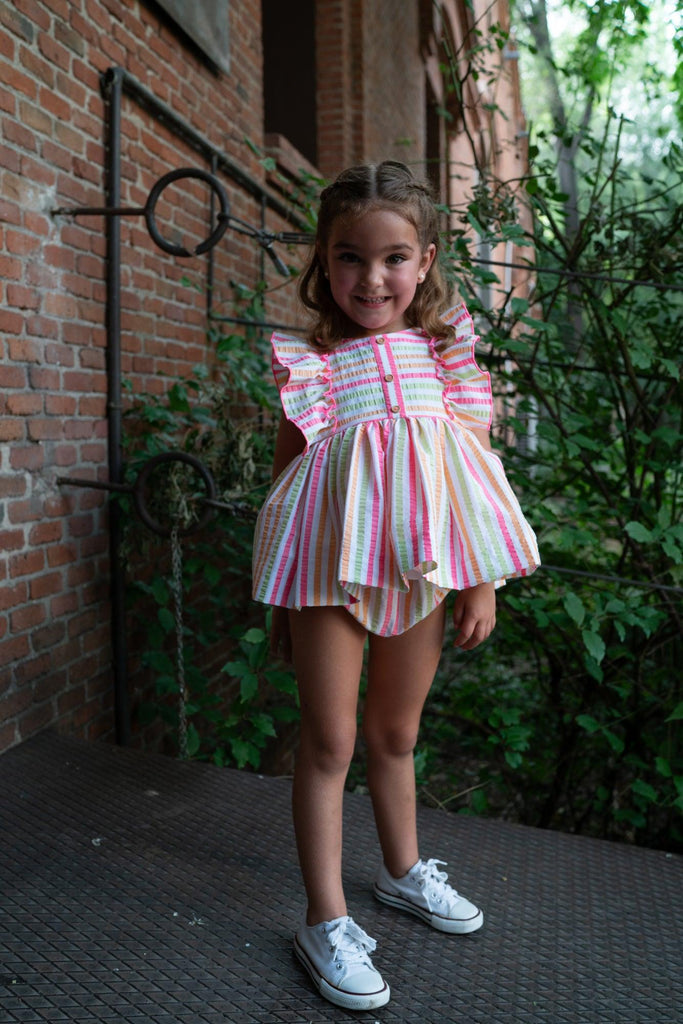 La Peppa SS24 - Baby Girls Candy Stripe Dress with Matching Knickers - Mariposa Children's Boutique