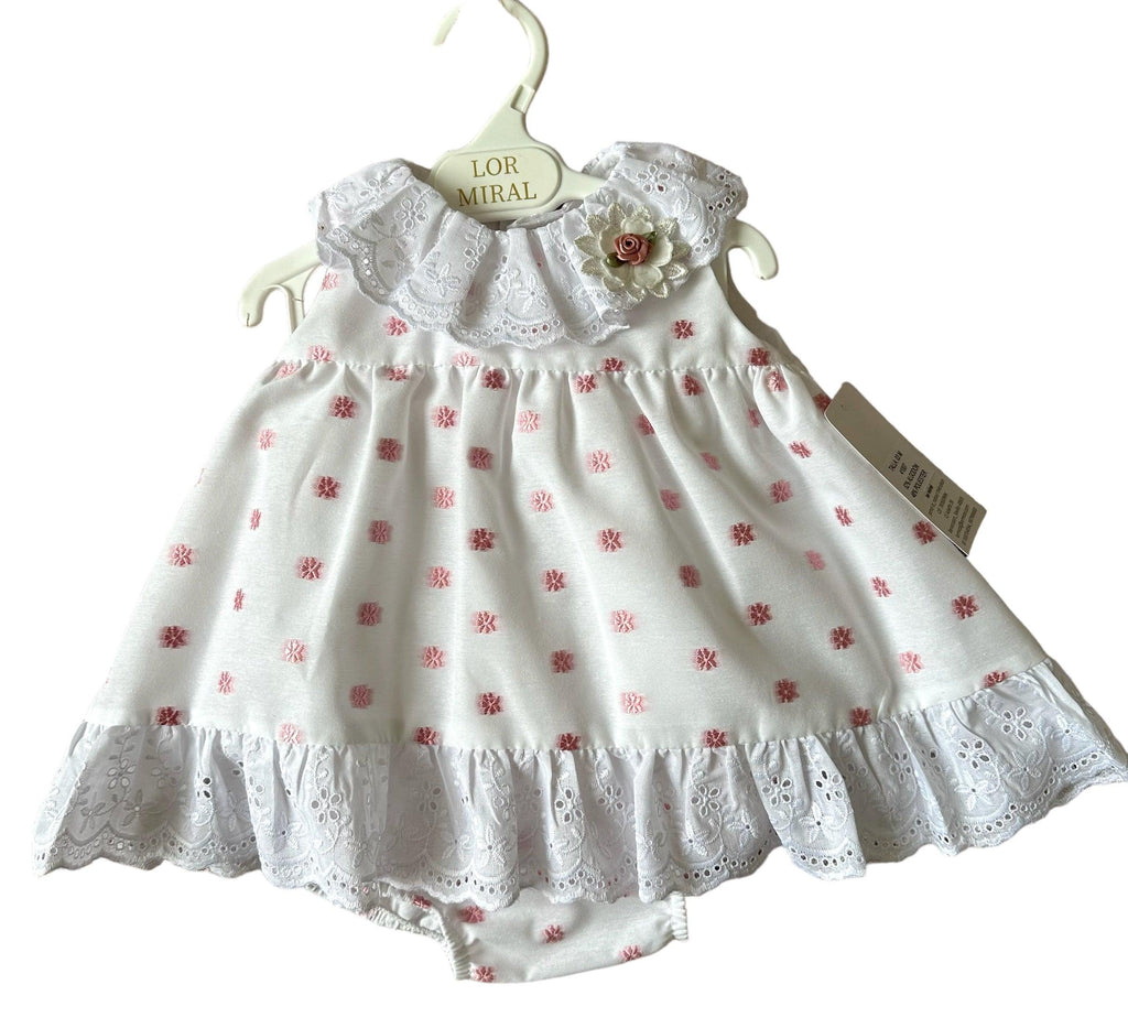 Lor Miral SS24 - Baby Girls White & Pink Summer Dress & Knickers - Mariposa Children's Boutique
