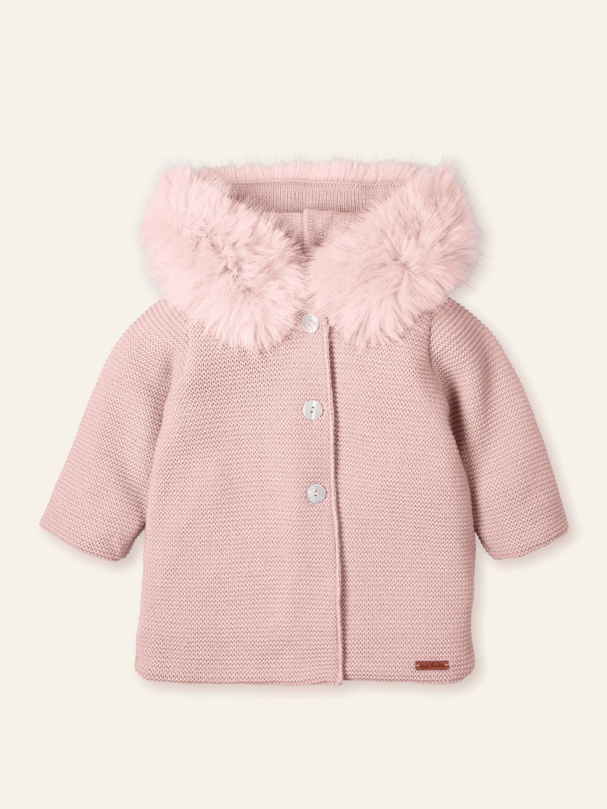 Mac Ilusion AW25 PRE - ORDER - Baby Girl's Vintage Pink Knitted Coat with Faux Fur Lined Hood