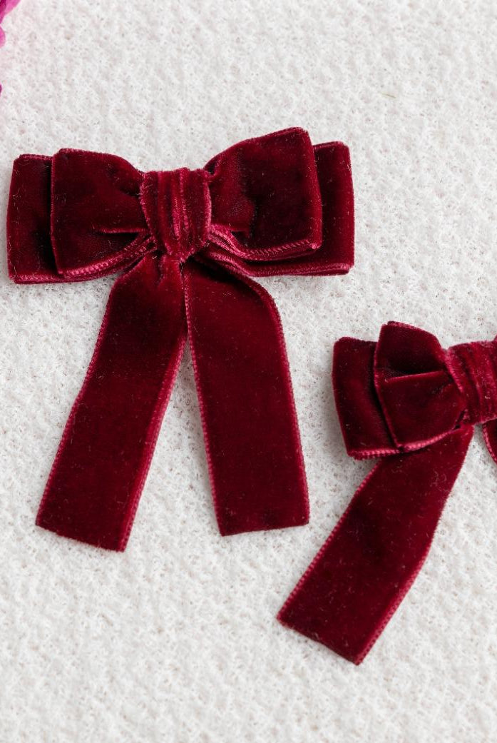 Meia Pata burgundy velvet girls hair bow luxury Christmas hair accessory AW26