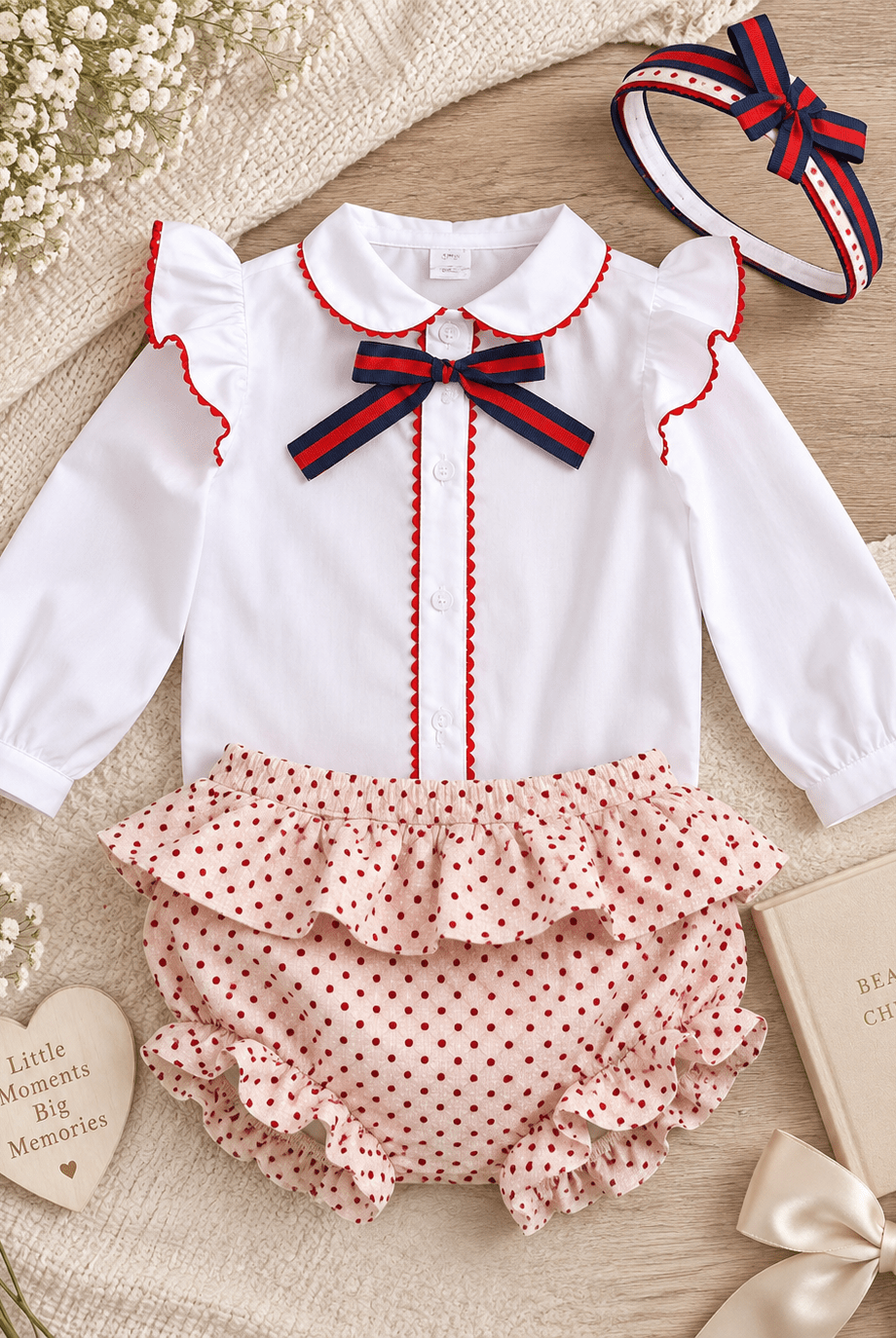 Baby girls pink and burgundy jam pants and blouse set