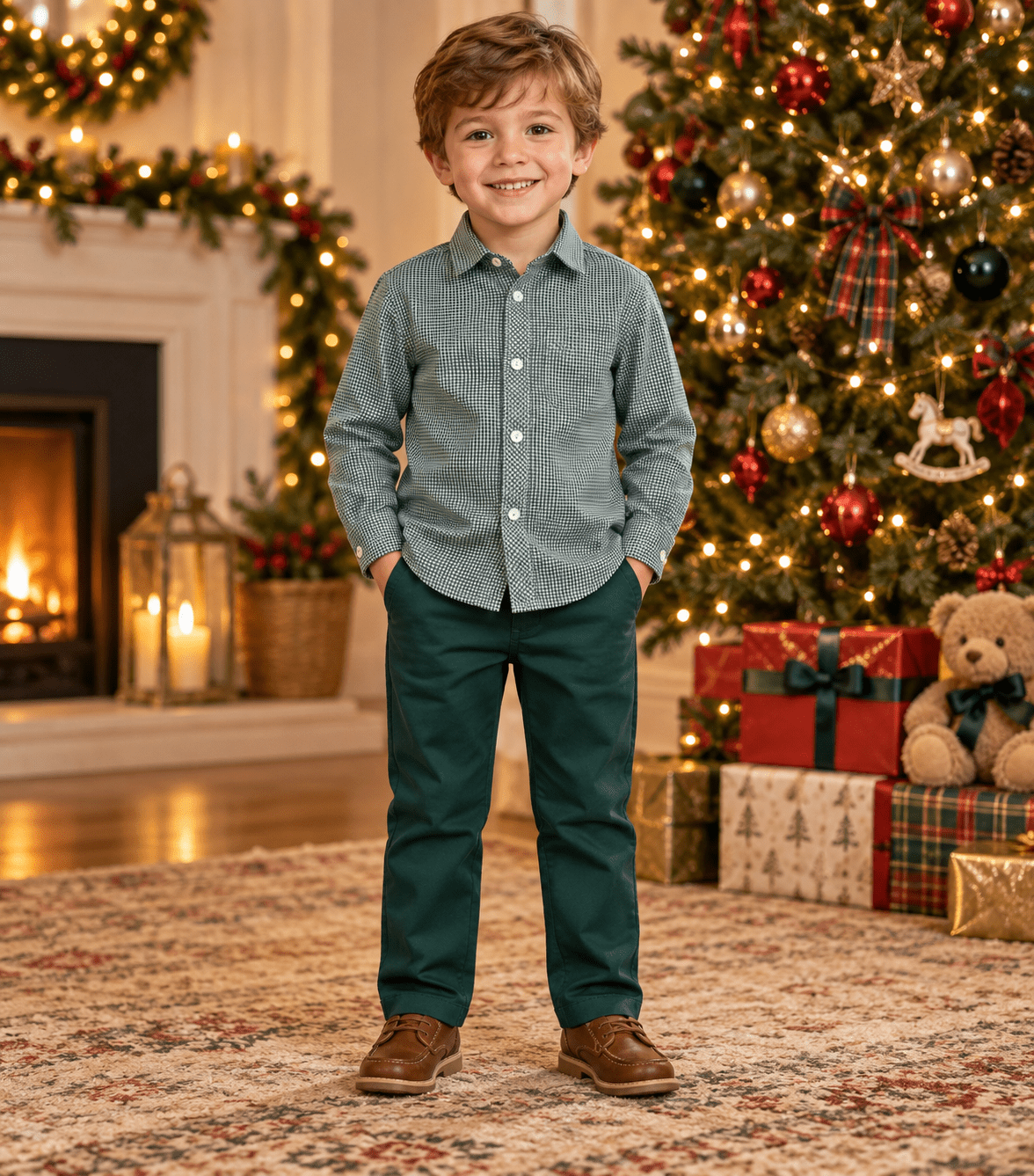 Meraki Bambini Boys Green Check Shirt & Trousers Set Age 3 | Clearance Sale