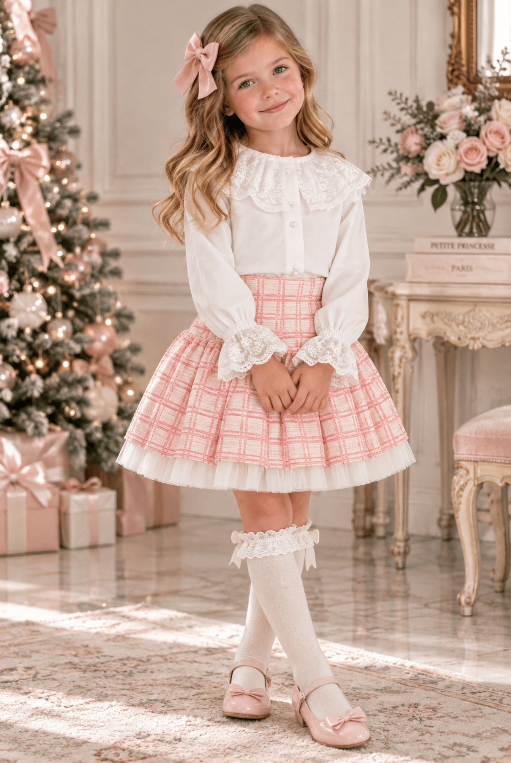 Mini Lady by DAGA Girls Pink Skirt & Lace Blouse Set | AW26