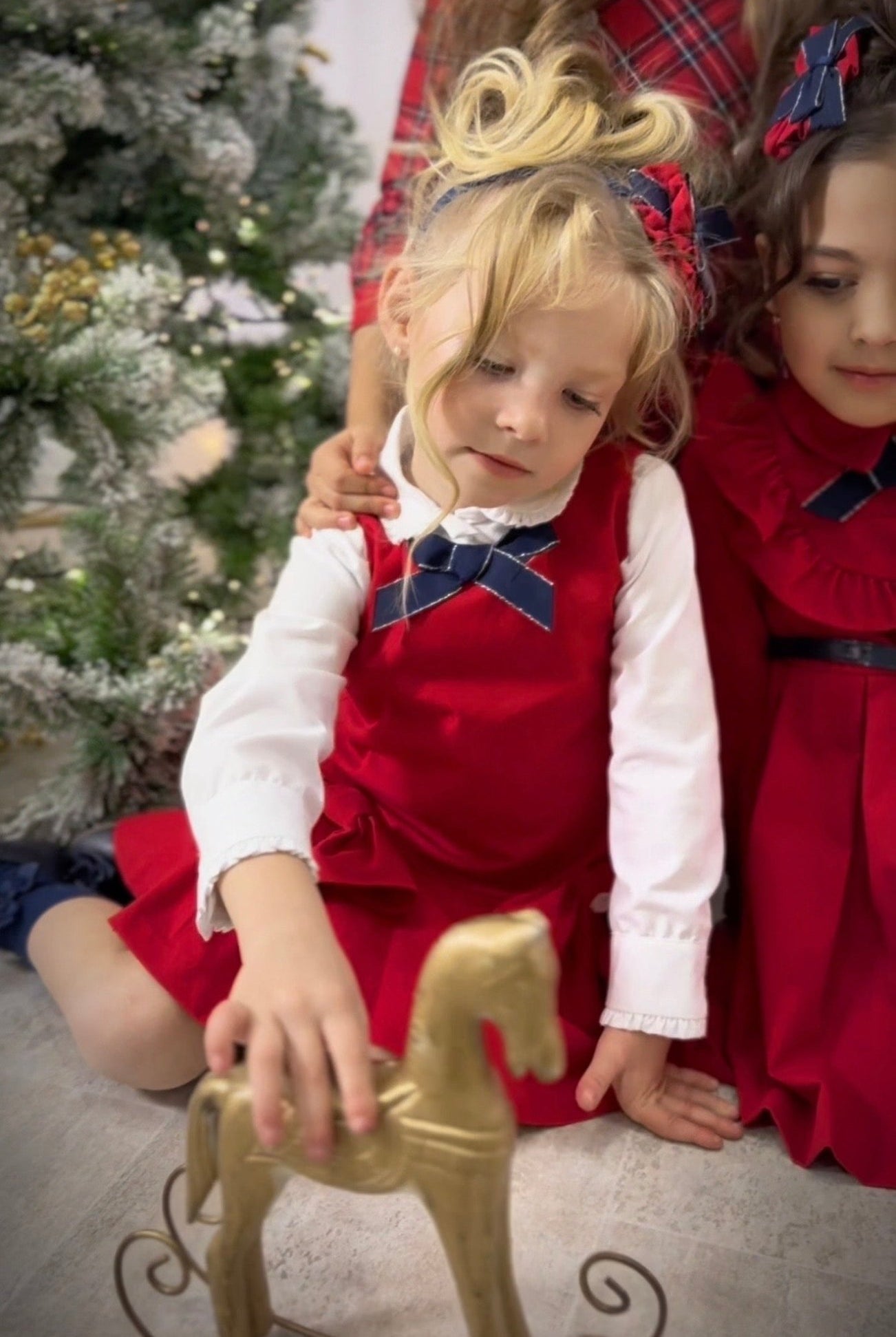 Miranda AW25 - Girl's Red Pinafore Dress with Matching Blouse