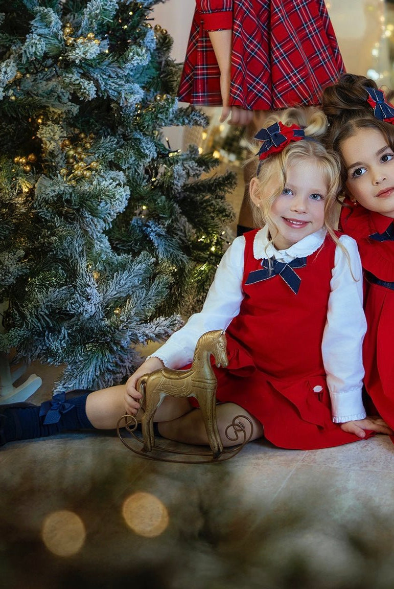 Miranda AW25 - Girl's Red Pinafore Dress with Matching Blouse