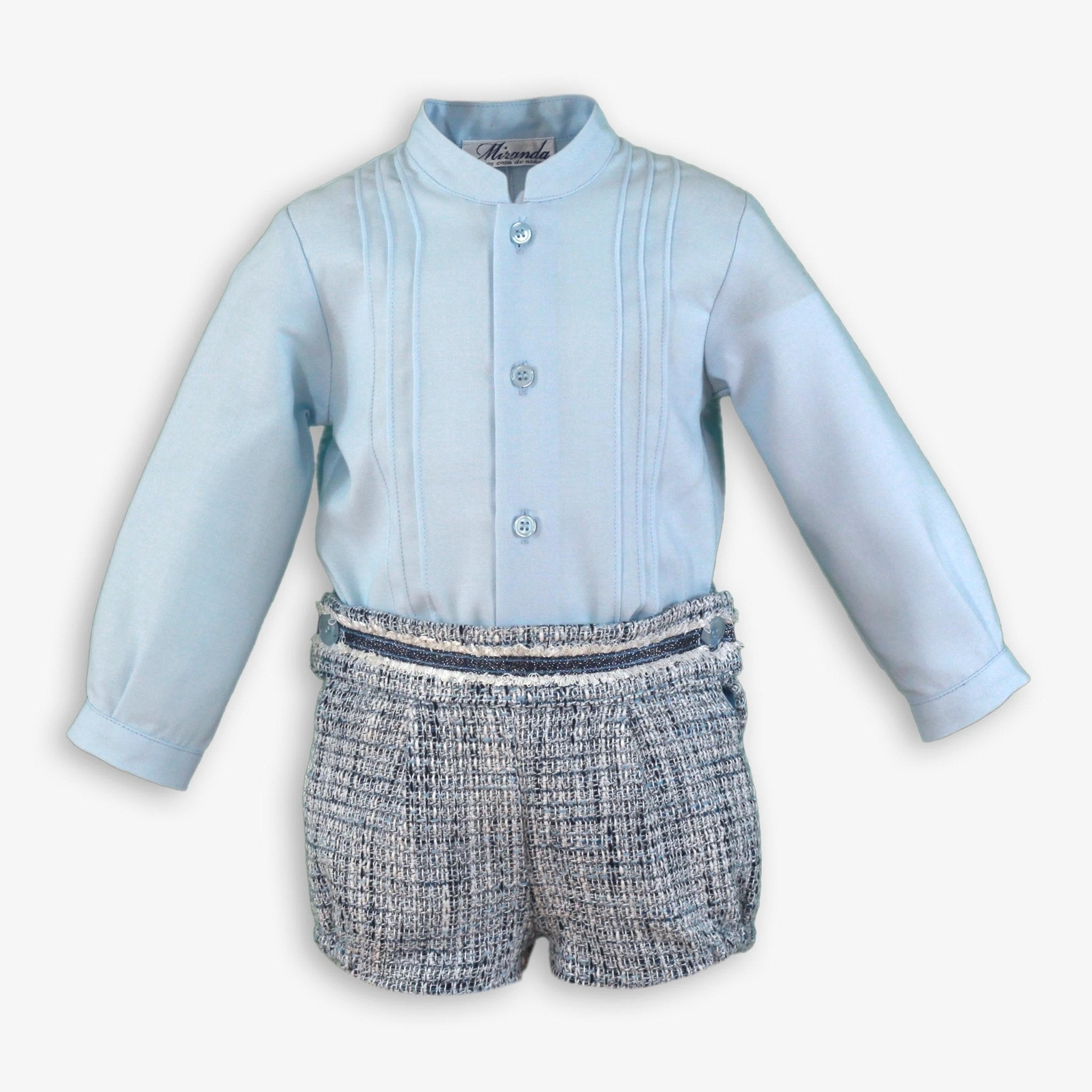 Miranda AW25 PRE - ORDER - Baby Boys Navy Tweed Style Shorts & Matching Shirt