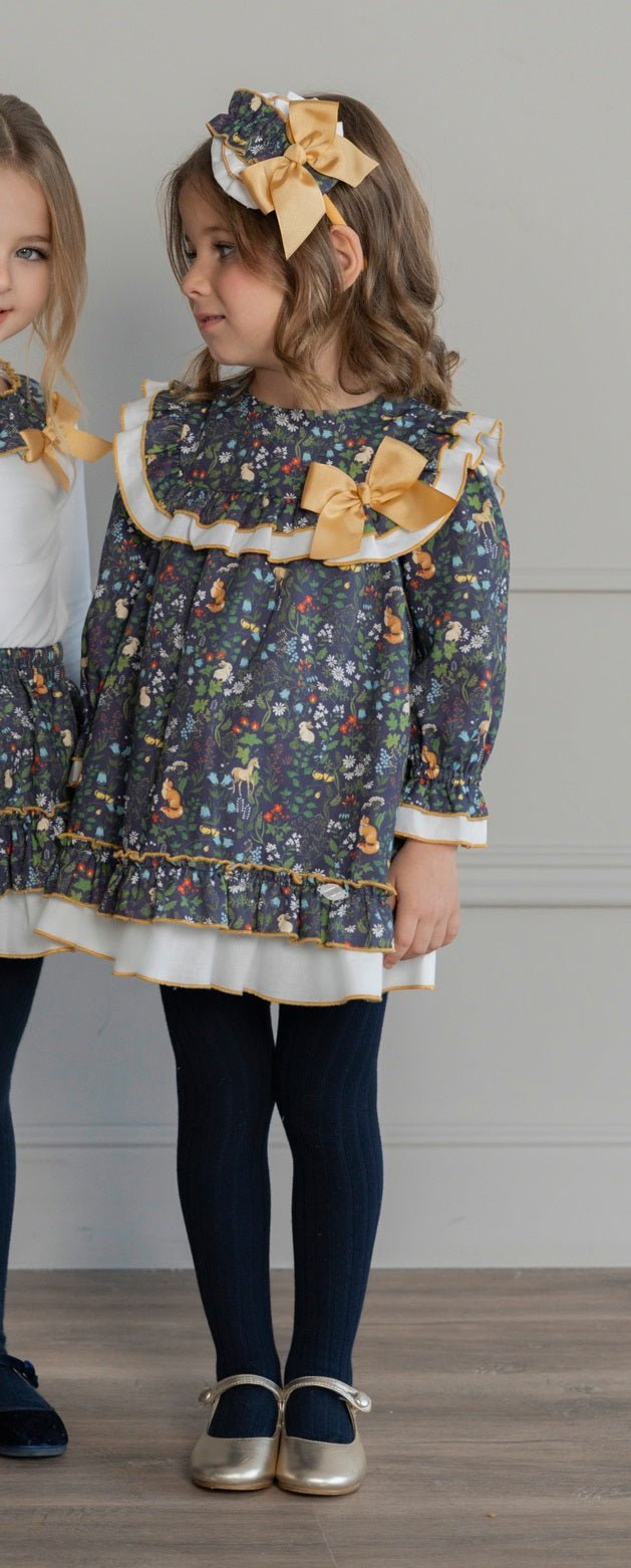 Miranda AW25 Girl's Navy & Mustard Print Dress