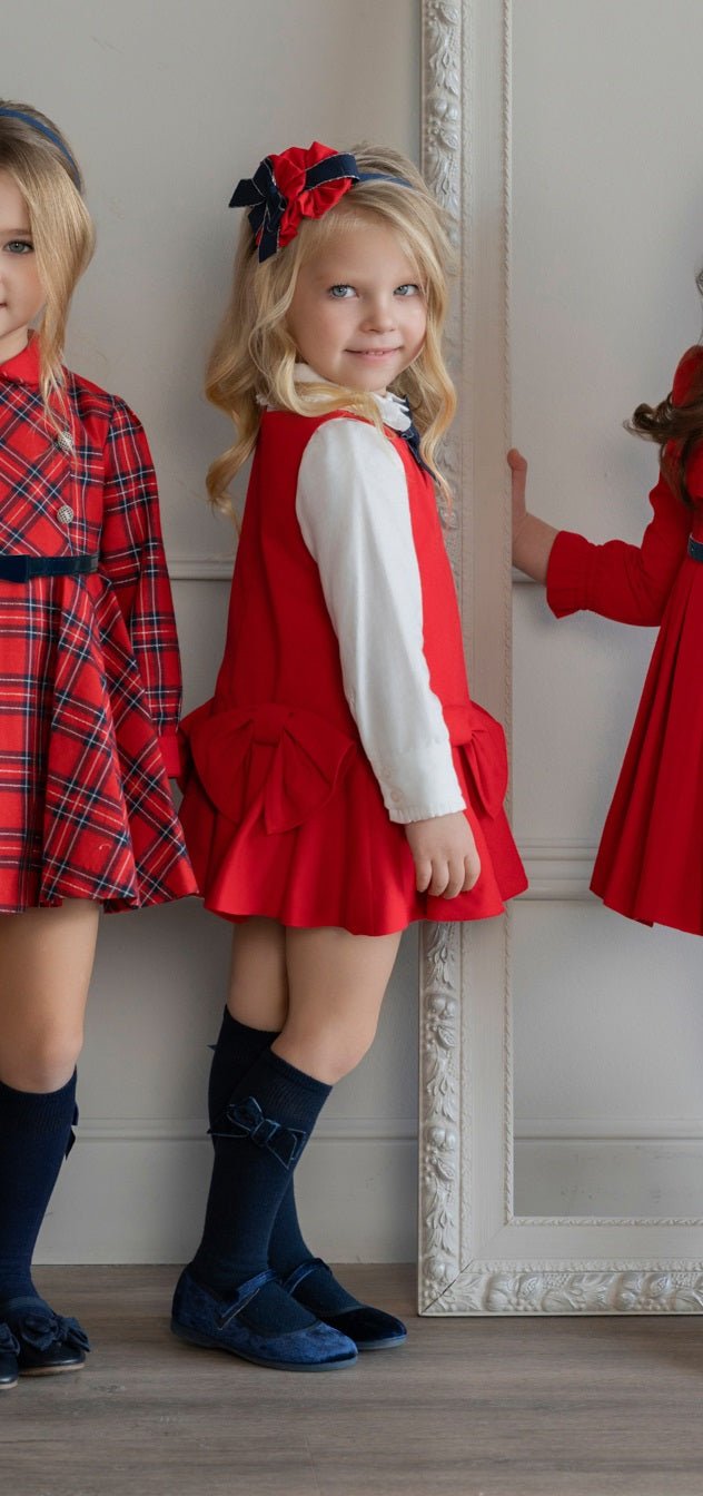 Miranda AW25 PRE - ORDER - Girl's Red Pinafore Dress with Matching Blouse
