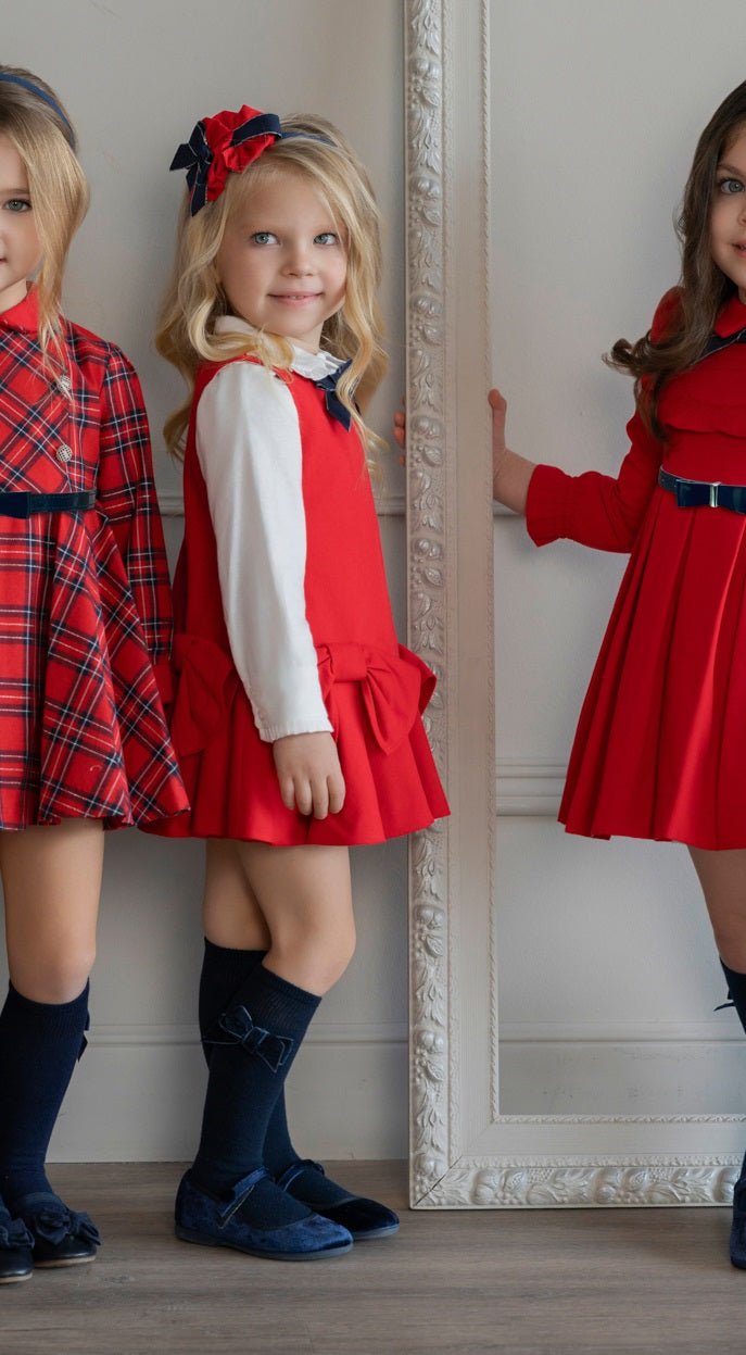 Miranda AW25 PRE - ORDER - Girl's Red Pinafore Dress with Matching Blouse