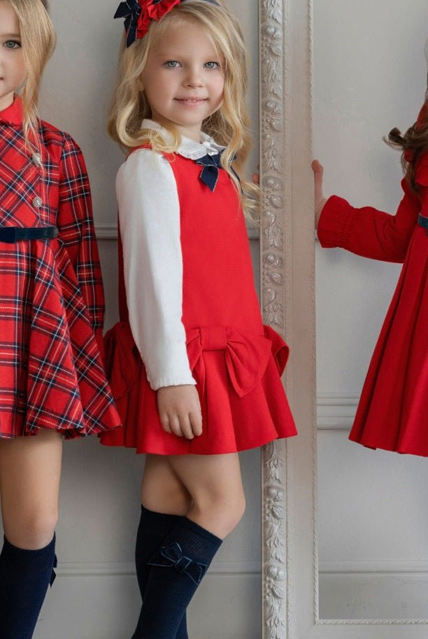 Miranda AW25 PRE - ORDER - Girl's Red Pinafore Dress with Matching Blouse