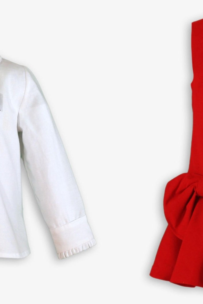 Miranda AW25 PRE - ORDER - Girl's Red Pinafore Dress with Matching Blouse