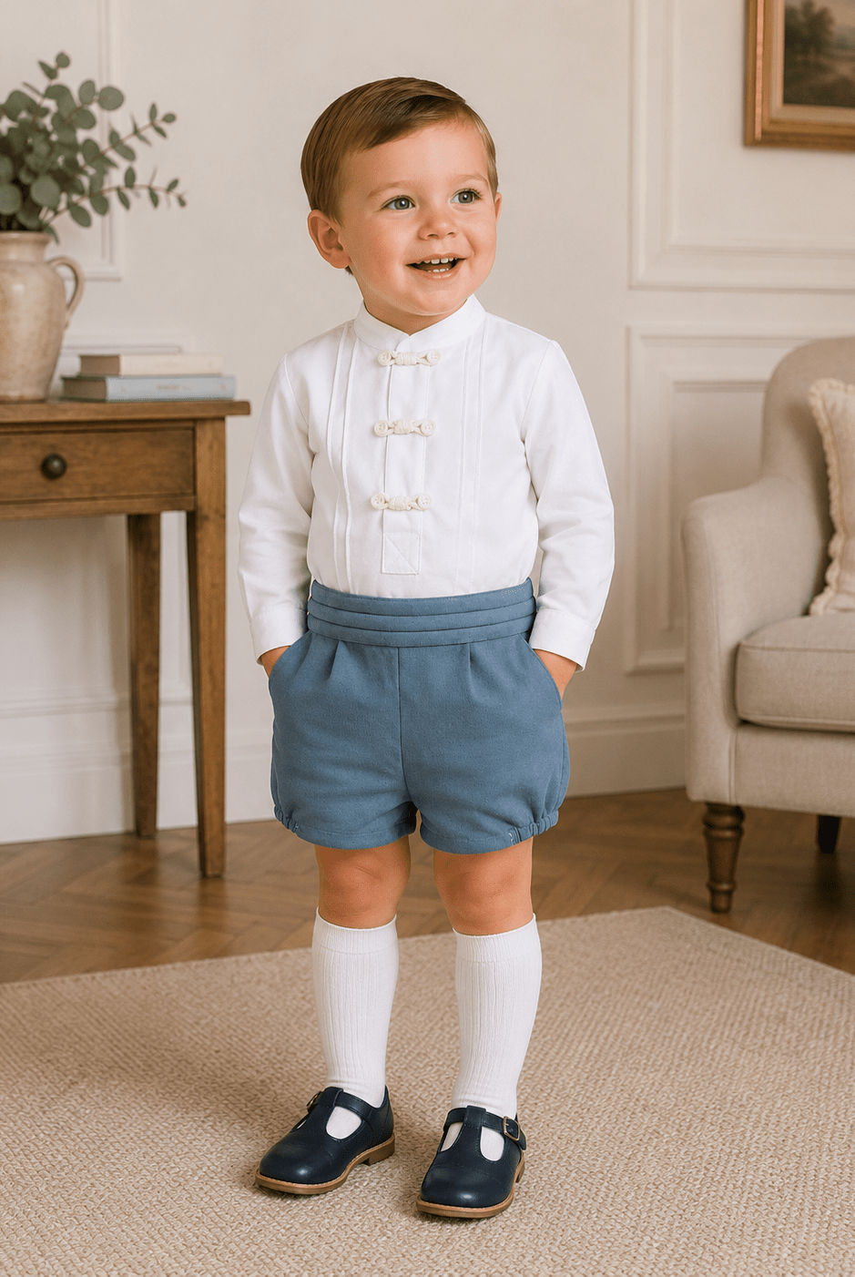 Miranda Baby Boys Dusty Blue Shorts & Shirt Set | AW26 PRE-ORDER