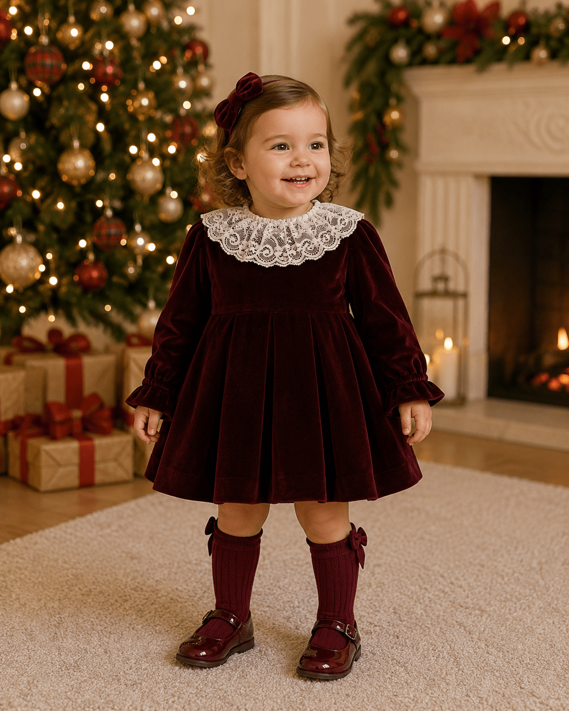 Miranda Baby Girls Burgundy Dress AW26