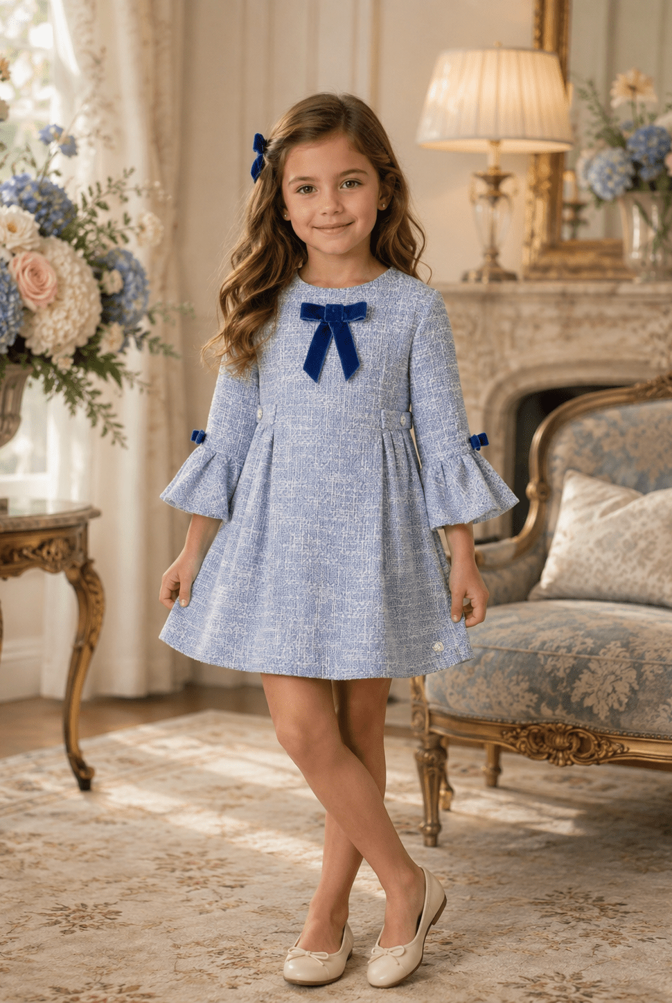 Miranda Girls Blue Tweed Dress | AW26 PRE-ORDER