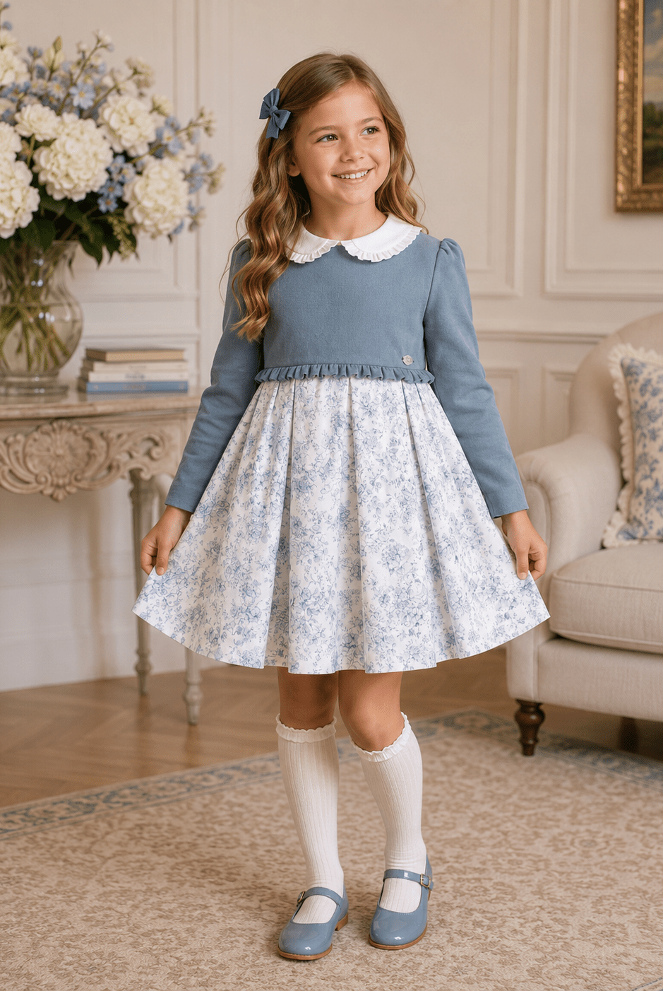 Miranda Girls Dusty Blue Dress | AW26 PRE-ORDER