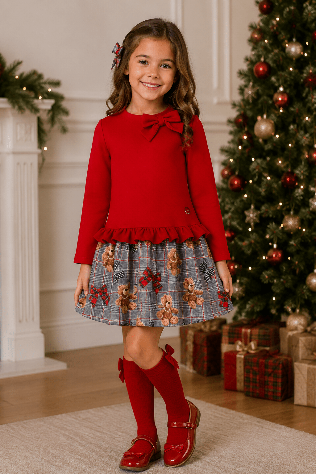 Miranda Girls Red Teddy Print Dress | AW26 PRE-ORDER