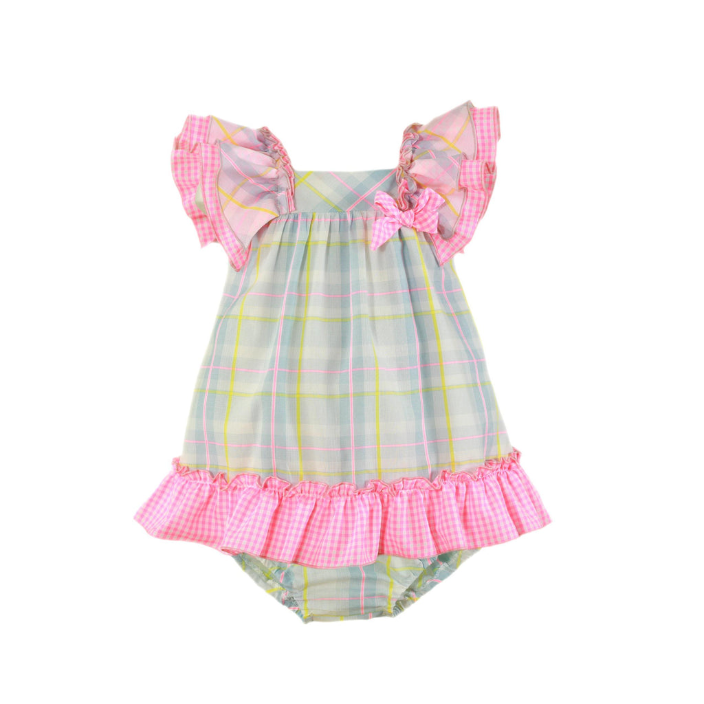 Miranda SS24 PRE-ORDER - Baby Girls Pink Multi Coloured Dress with Matching Knickers 151VB - Mariposa Children's Boutique